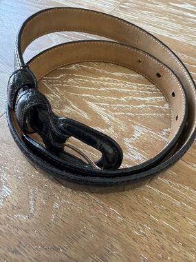 Italian Leather Calfskin Black Faux Crocodile Ladies Belt Small
